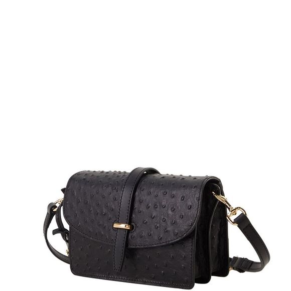 Dooney & Bourke Ostrich Small Flap Crossbody Shoulder Bag - Black - Picture 2 of 4